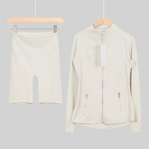 Ensemble <span class=keywords><strong>de</strong></span> yoga pour femmes, <span class=keywords><strong>tenue</strong></span> <span class=keywords><strong>de</strong></span> <span class=keywords><strong>sport</strong></span> respirante, écologique, taille haute, élastique, en spandex/nylon, sans couture, col montant, manches longues - Product Image 5