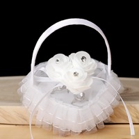 Boîte en plastique blanche en forme de cœur, fournitures de mariage, boîte à anneaux en dentelle, porte-anneaux