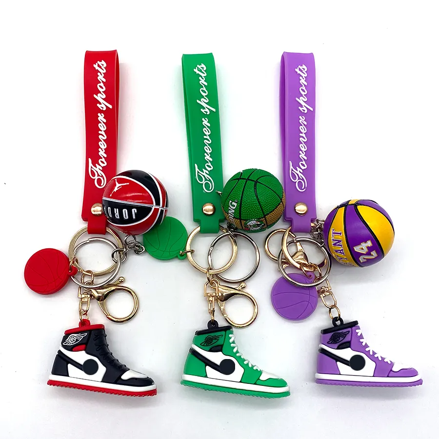 Wholesale fashion basketball Key chain 3D Mini Sneakers Shoes aj keychain 3d sneaker keychain with ball & box