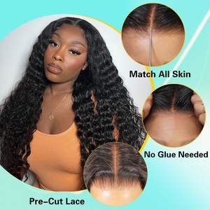 Pelucas sin pegamento de <span class=keywords><strong>cabello</strong></span> humano con ondas de agua, pre-arrancadas, pre-cortadas, encaje HD 5x5, <span class=keywords><strong>cabello</strong></span> virgen indio, listas <span class=keywords><strong>para</strong></span> usar <span class=keywords><strong>para</strong></span> mujeres afroamericanas. - Product Image 2