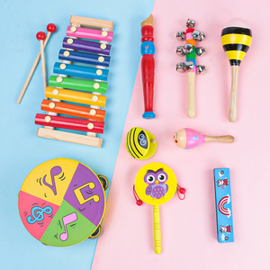 Jouet musical en bois Orff pour enfants, ensemble de 6 pièces unisexe, comprenant : tambour, hochet, cor, anneau sonore, orgue à planches et 5 gammes, idéal pour <span class=keywords><strong>la</strong></span> maternelle. - Product Image 3