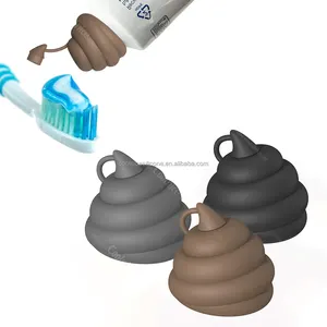 Kreatif desain lucu Pooping berbentuk pasta gigi Topper silikon pasta gigi topi Dispenser untuk anak-anak dan dewasa