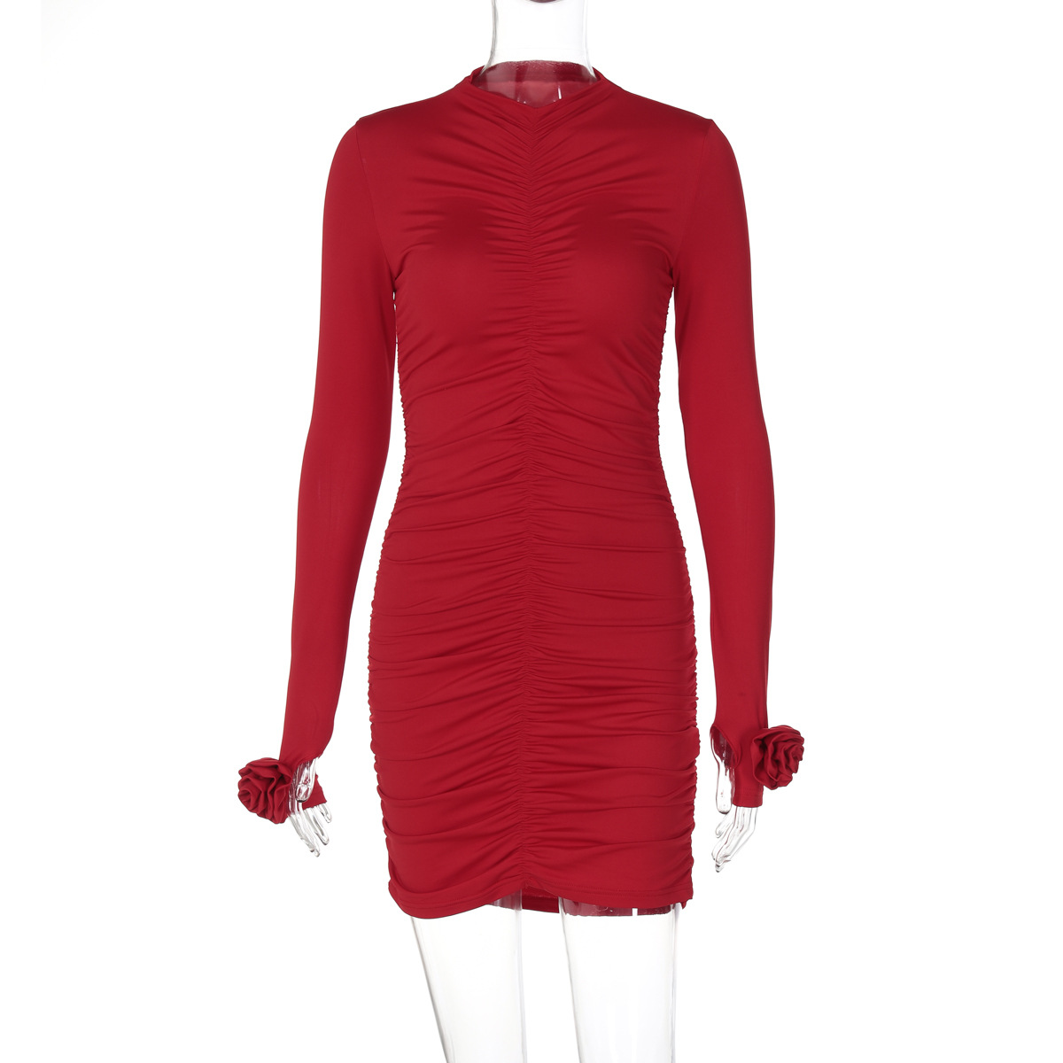 chinese dress ladies Gorgeous Red Mermaid Long Sleeves Sexy High Slit Sparkle Prom Dresses,  FC6207 main image 0