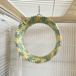 Hamac kangourou dense tissé à la main, tapis d'escalade, balançoire – Couleurs Jaune Citron/Bleu Ciel/Barbe à Papa, design <span class=keywords><strong>trompette</strong></span> adapté aux oiseaux - Product Image 2