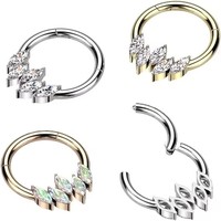 Cincin Septum Hidung dari Paduan Titanium G23 dengan Berlian, Perhiasan Tindik Tubuh, Aksesori Hidung Berbentuk Daun yang Dapat Disesuaikan dan Serbaguna.