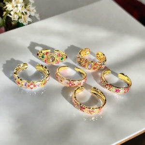 Enamel Colored Vintage <b>Rings</b> Luxury Flower Dripping <b>Open</b> <b>Rings</b> Delicate Bands Fashion Brass <b>Rings</b> for Anniversaries - Product Image 4