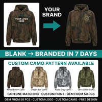 Hoodie V-Neck Camo Acid Wash 460gsm 100% Katun Berat, Ukuran Besar, Model Kotak, Custom, Hoodie Pria Berat, Vintage