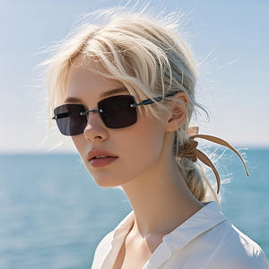 Nouvelles lunettes de soleil métalliques sans monture pour femmes, protection UV400, type 3, verres PC noirs, style européen tendance - Product Image 5