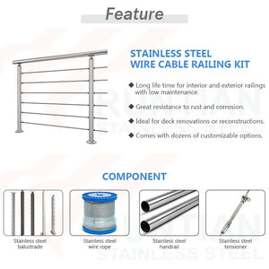 Poteau de balustrade en aluminium avec attaches de <span class=keywords><strong>garde</strong></span>-<span class=keywords><strong>corps</strong></span> en fil d'acier inoxydable pour terrasse extérieure pour villa Installation facile de bricolage - Product Image 2