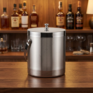 Cubo de hielo de acero inoxidable de doble pared Premium con tapa de diseño clásico elegante para tinas de bebidas - Product Image 3
