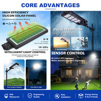 Lampe solaire à panneau solaire étanche IP65 pour extérieur, 50w 100w 150w 200w 250w 300w, contrôle par capteur, éclairage solaire LED intégré pour rue