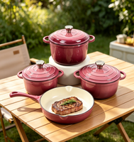 Ensemble de 4 ustensiles de cuisine en fonte : cocotte et poêle à frire, avec double poignée, compatible gaz et induction, pour la cuisson domestique