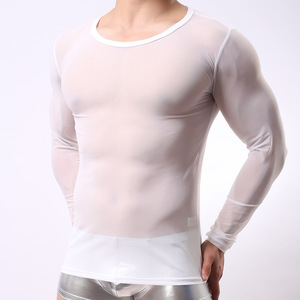 Maglietta a Maniche Lunghe Trasparente in Rete per Uomo, T-Shirt Aderente See-Through alla Moda - Product Image 6