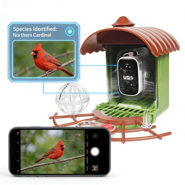 Zero-Maintenance Solar Bird Feeder HD Camera Long-Range WiFi Connection Waterproof Smart Birdhouse for Remote Backyard Locations