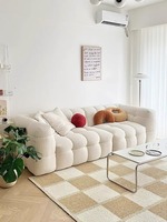 Canapé Chesterfield de luxe moderne et minimaliste pour salon, en tissu polaire berbère, style français, velours flocon de neige, crème, grande profondeur