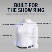 Chemise de concours d'équitation à col pointu, 3 boutons, respirante et extensible