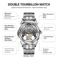 Vente en gros d'usine OEM ODM MOQ 500 Montre automatique squelette complète pour homme en acier inoxydable avec verre saphir et cadran lumineux ajouré