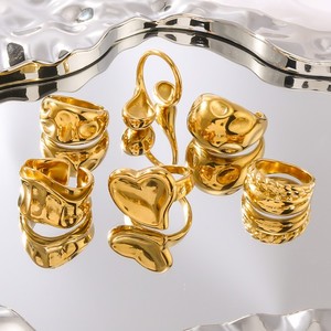 18K 금도금 스테인레스 스틸 조절 가능한 패션 반지 여성용 남성용 - Product Image 1