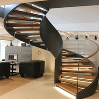 Escalier incurvé/arc en spirale pour l'intérieur, luxe, décoration moderne pour la maison, escalier en verre, escalier en bois
