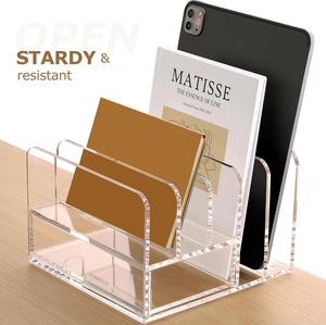 Organisateur de bureau en acrylique à 3 <span class=keywords><strong>compartiments</strong></span>, <span class=keywords><strong>trieur</strong></span> de courrier et de fichiers transparent avec conception en échelle pour le stockage de documents de bureau ou de maquillage - Product Image 3