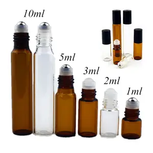 1ml 2ml 3ml 5ml 10ml Amber Thin Glass Jar Roll on Bottle Sample Test Essential Oil Vials with Roller Metal /Glass Ball