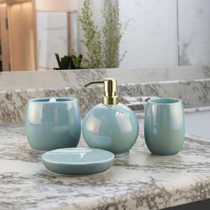 Accessori per articoli da <span class=keywords><strong>bagno</strong></span> in porcellana di lusso 4 pezzi con Design <span class=keywords><strong>blu</strong></span> perlato e Design Dispenser di sapone in ceramica <span class=keywords><strong>Set</strong></span> da <span class=keywords><strong>bagno</strong></span> - Product Image 3