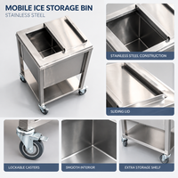 Chariot de stockage de glace en acier inoxydable avec logo personnalisé, bac à glace roulant avec couvercle coulissant pour bar, supermarché, présentation de fruits de mer