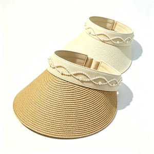 Unisex Pearl Decorated Oversized <b>Straw</b> Sun Visor <b>Hat</b>-Wide Brim UV Protection Beach & Party Cap - Product Image 3