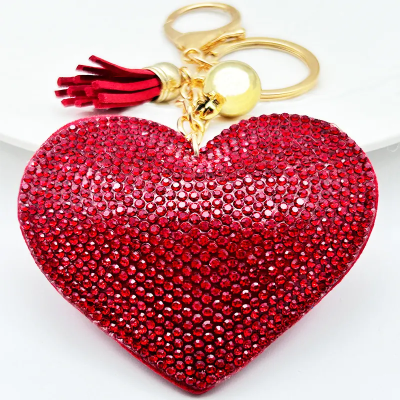 พวงกุญแจแฟชั่นรูปหัวใจคริสตัลพลอยเทียมระยิบระยับพวงกุญแจเพชรแวววาวรูปหัวใจรัก