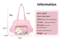 Sac bandoulière femme personnalisé avec logo, en nylon, fenêtre transparente, fermeture éclair, trois sangles, grande capacité, collection Hiver 2025 – Vente directe usine