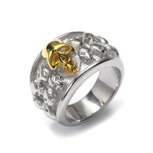Anillo Gótico para Hombre, Modelo <span class=keywords><strong>Atila</strong></span> AJ-0197, Diseño de Calavera Punk, Chapado en Oro de 18K, Acero Inoxidable Pulido y Duradero, Gran Venta - Product Image 6