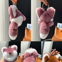 Vente en gros de porte-clés en vraie fourrure de renard, pendentif, accessoires de sac fabriqués à la main, grande taille 23cm, porte-clés coloré en fourrure de renard en peluche