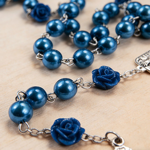 Rosario Católico de Perlas de Vidrio con Cruz de Marí<span class=keywords><strong>a</strong></span> y Jesús para <span class=keywords><strong>la</strong></span> Oración Diaria, Devoción y Fe - Product Image 6