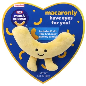 2024 nuevo diseño caja de corazón de muñeco de peluche de queso con caramelo de goma Kraft Mac y Juguete de peluche de queso