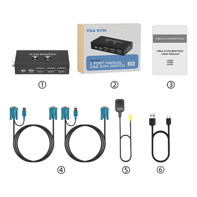 FJ-VK201 FJGEAR 2 in 1 Out VGA KVM Switch Support 1920*1080 Resolution USB 2.0 Version 2 Port VGA KVM Video Switch