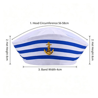 Chapeaux de marin à rayures bleues et blanches en gros, avec ancre dorée, pour fêtes nautiques et déguisements de yacht