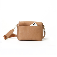 Sac à bandoulière personnalisé avec logo, rabat marron, sangle réglable, quincaillerie dorée, sac à main décontracté, fabricant OEM ODM