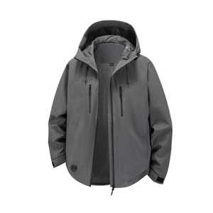Windproof Jacket With Inner Liner Solid Color Contrast Winter Outdoor Workwear Uniform Glacier Gray Black - Product Image 2