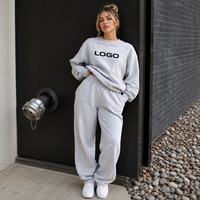 Ensemble 2 pièces décontracté pour femme : Sweat-shirt oversize à col rond avec logo personnalisé et pantalon large, 100 % coton écologique et respirant