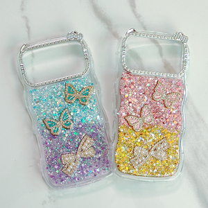 Coque de téléphone de luxe pour femme avec monture d'objectif oreilles de chat, couleur dégradée en époxy et nœud papillon 3D pour iPhone 17 Pro Max 16 15 14 Plus 13 12 - Product Image 1
