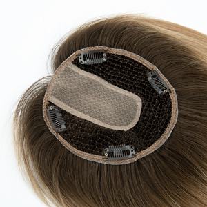 Hand-Tied European Human Hair Topper 6x6 <b>Fishnet</b> Silk Base Clip In Human Hair Loss Solution - Product Image 1