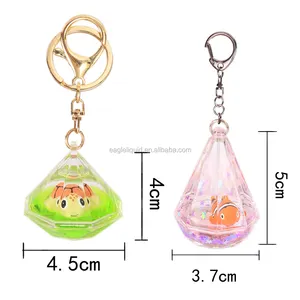 Vloeibare 3D Floater Crystal Sleutelhanger Leuke Auto Charm Sleutelhanger Mobiele Telefoon Ring Diamant Acryl Sleutelhangers