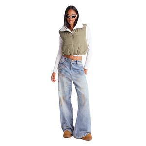 Veste courte en duvet pour <span class=keywords><strong>femme</strong></span> avec doublure en fausse <span class=keywords><strong>fourrure</strong></span> fermeture à glissière hiver coupe-vent <span class=keywords><strong>sans</strong></span> manches chaud gilet bouffant - Product Image 3