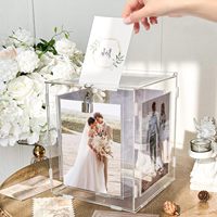 Boîte de cartes de mariage en acrylique avec cadre photo Boîte de cartes-cadeaux pour mariage avec serrure pour fête de remise des diplômes anniversaire