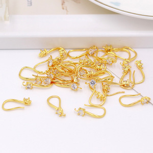 Crochets d'oreille en cuivre plaqué or 18 carats avec pierres de zircon pour la fabrication de boucles d'oreilles, formes variées, composants de bijoux - Product Image 2