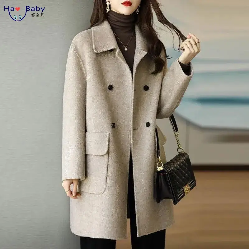 Woolen Coat Women's 2022 Autumn and Winter New Thickened Korean Version Warm Medium and Long Woolen Loose Small Coat