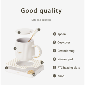 แก้วน้ำอัจฉริยะพร้อมระบบทำความร้อนสำหรับนม กาแฟ และชา ชุดแก้วเซรามิก ของขวัญ แก้วกาแฟอุ่นร้อน แก้วอุ่นร้อนสำหรับสำนักงานและบ้าน - Product Image 4