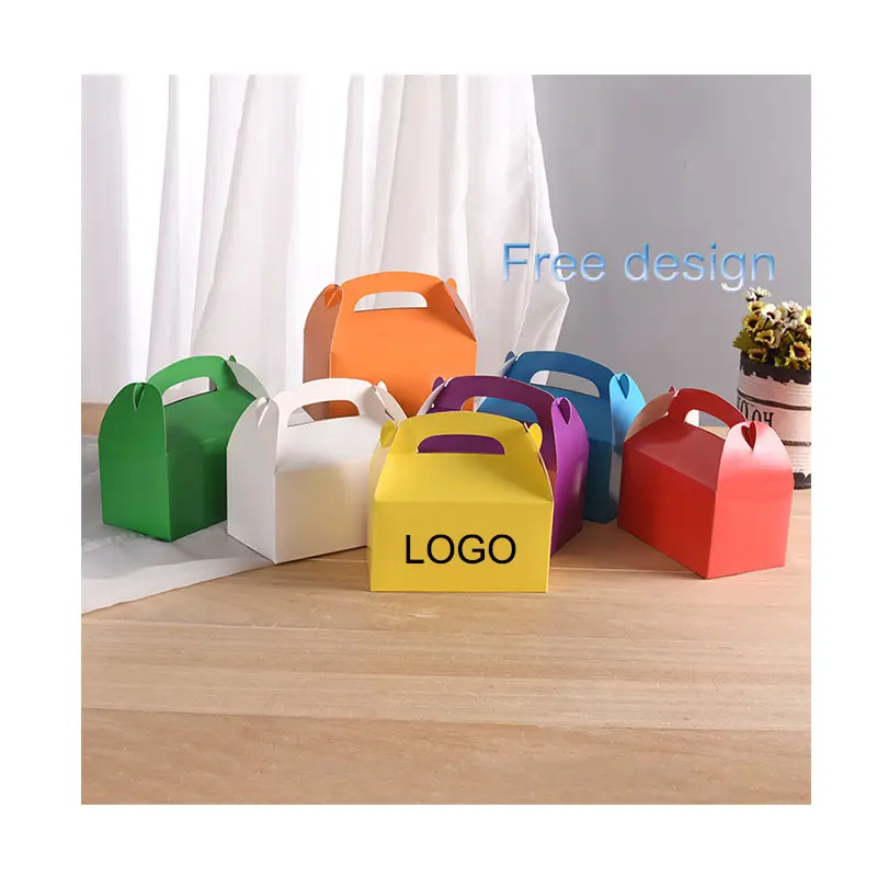 Cajas para tartas оптовая продажа с индивидуальным логотипом, Четырехцветная печать, картонная упаковка, закуски для тортов, маленькие коробки с двускатами с ручками