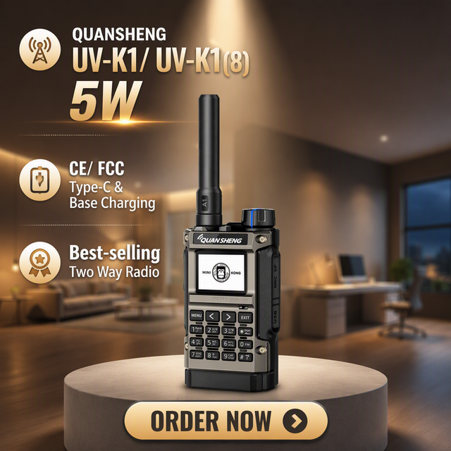 QUANSHENG UV-K1(8)/UV-K1Black/UV-K1 Transparent Analog Air Band Walkie Talkie 5W 0-5km Range 200 Channels