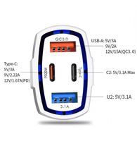 53W 30W 3 ports 4 ports Type C PD 20W QC 3.0 chargeur de voiture rapide double USB chargeant des voitures Led 12v-24v chargeur de voiture de voyage plus léger